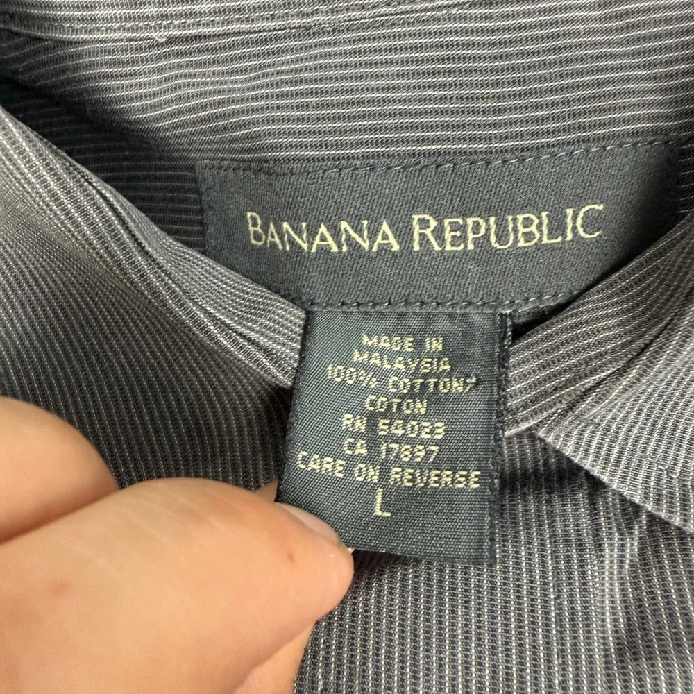 Banana Republic Mens Grey White Micro Stripe Cotton Button Down Shirt Large L
